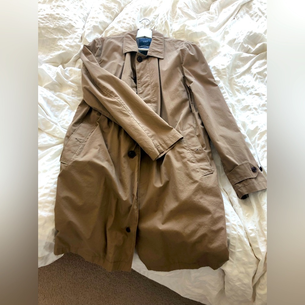 Jcrew men L trench coat.  Never worn (stayed in the closet few years)